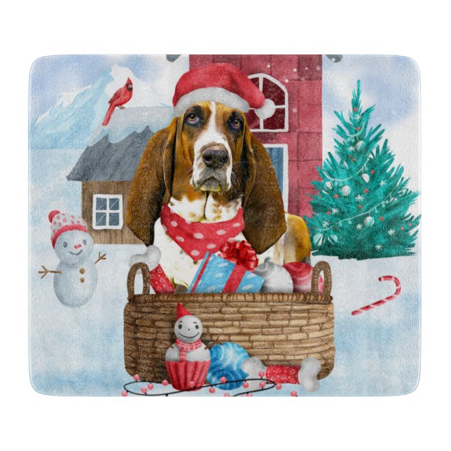 Basset Hound Hund im Schnee Weihnachtshaus Schneidebrett (Vorderseite)