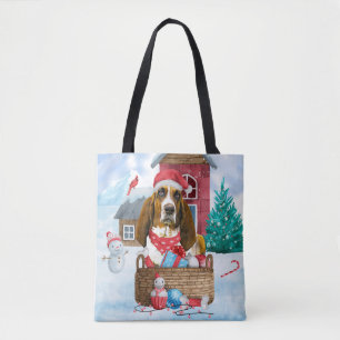 Basset Hound Hund im Schnee Weihnachtshundehaus