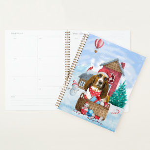 Basset Hound Hund im Schnee Weihnachtshundehaus Planer