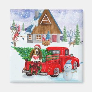 Basset Hound Hund im Weihnachtslieferwagen Schnee Magnet