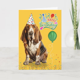 Basset Hound Hund in einem Party Hut Geburtstag Karte