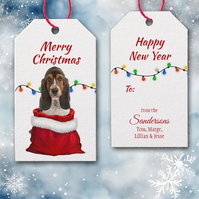 Basset Hound Hund in Santa Bag Geschenkanhänger (Von Creator hochgeladen)