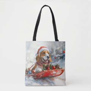 Basset Hound Hund in Sledge Lass es Schnee Weihnac