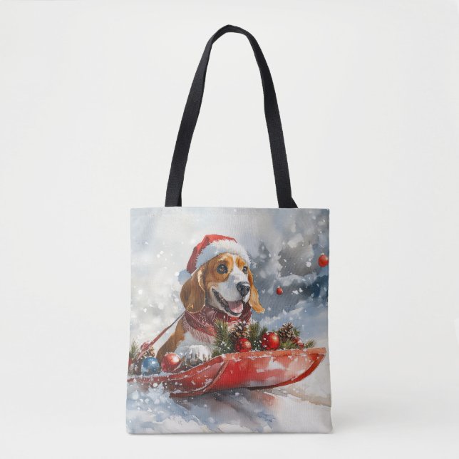 Basset Hound Hund in Sledge Lass es Schnee Weihnac (Vorderseite)