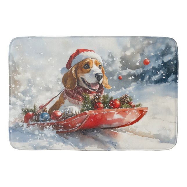 Basset Hound Hund in Sledge Lass es Schnee Weihnac Badematte (Vorderseite)