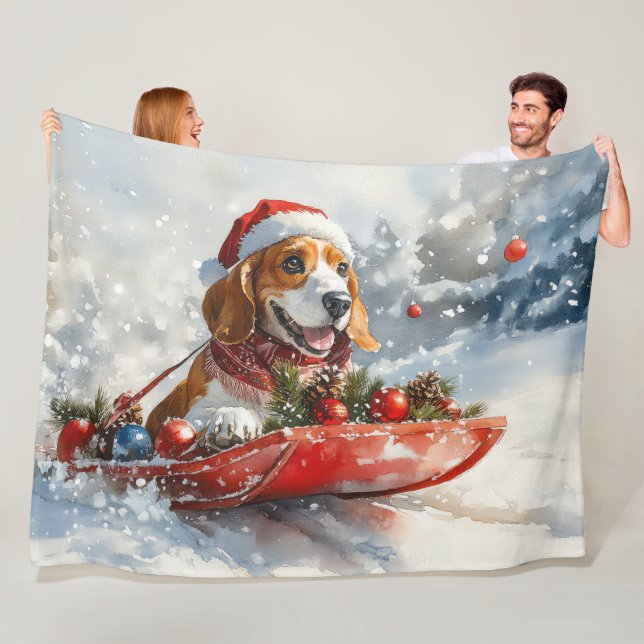 Basset Hound Hund in Sledge Lass es Schnee Weihnac Fleecedecke (Beispiel)