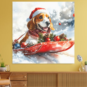 Basset Hound Hund in Sledge Lass es Schnee Weihnac Leinwanddruck