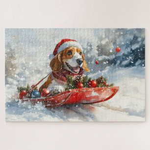 Basset Hound Hund in Sledge Lass es Schnee Weihnac Puzzle
