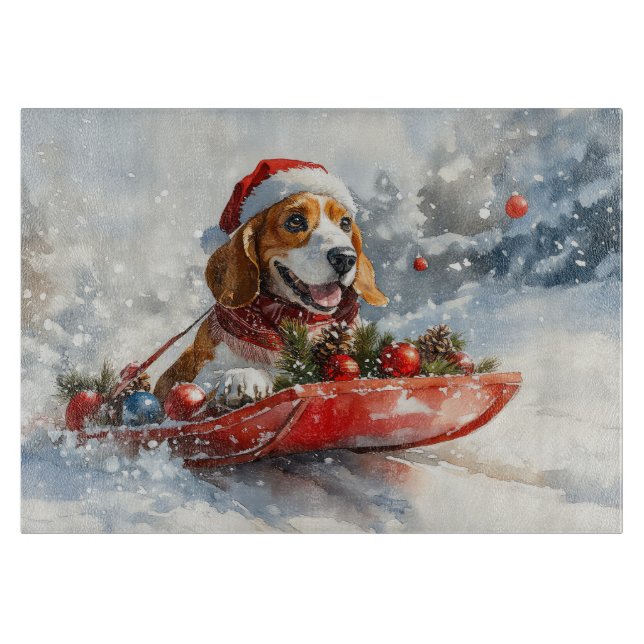 Basset Hound Hund in Sledge Lass es Schnee Weihnac Schneidebrett (Vorderseite)