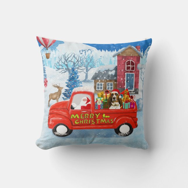 Basset Hound Hund in Weihnachten Lieferung LKW Sch Kissen (Vorderseite)