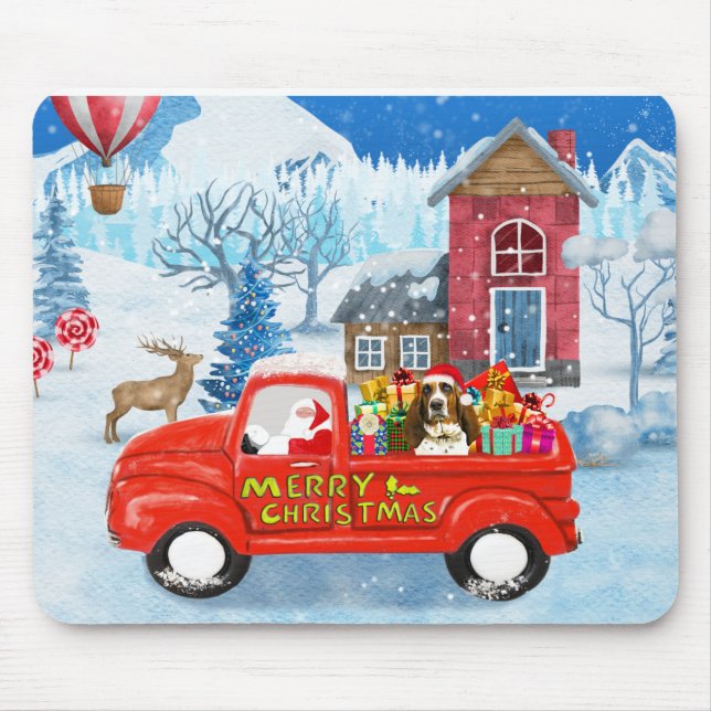 Basset Hound Hund in Weihnachten Lieferung LKW Sch Mousepad (Vorne)