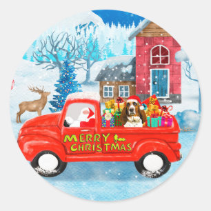Basset Hound Hund in Weihnachten Lieferung LKW Sch Runder Aufkleber