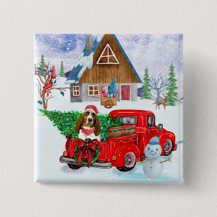Basset Hound Hund in Weihnachten LKW Schnee Button