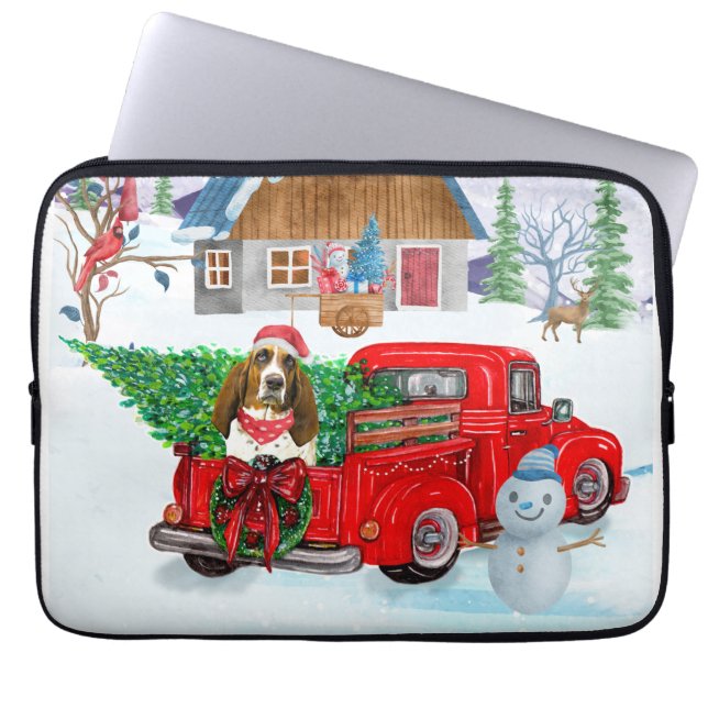 Basset Hound Hund in Weihnachten LKW Schnee Laptopschutzhülle (Vorderseite)