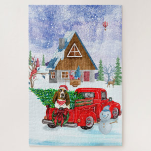 Basset Hound Hund in Weihnachten LKW Schnee Puzzle