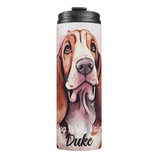 Basset Hound Hund ist mein Valentinin Personalisie Thermosbecher (Vorderseite)