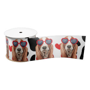 Basset Hound Hund Liebe mit Paw Prints und Herz Satinband