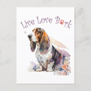 Basset Hound Hund Mama Floral Postkarte