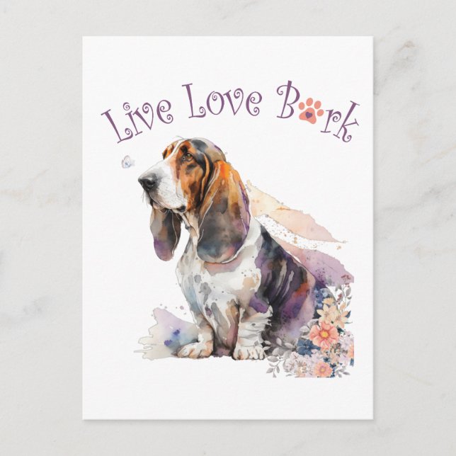 Basset Hound Hund Mama Floral Postkarte (Vorderseite)