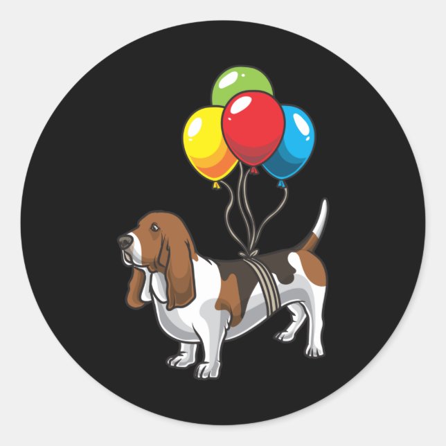 Basset Hound Hund mit Ballons Runder Aufkleber (Vorderseite)