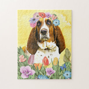 Basset Hound Hund mit Blume Spring Puzzle