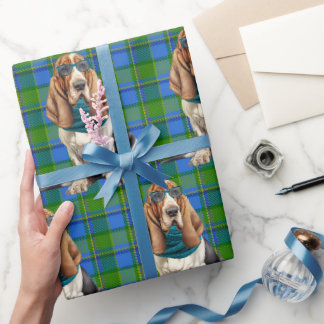 Basset Hound Hund mit monogrammiertem Türkis-Schal Geschenkpapier