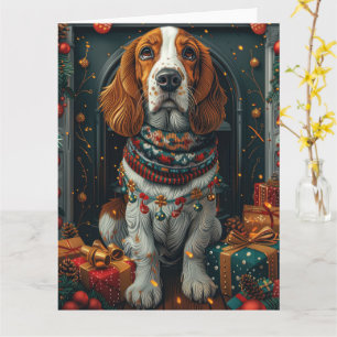 Basset Hound Hund mit Weihnachtsgeschenken Kamin  Karte
