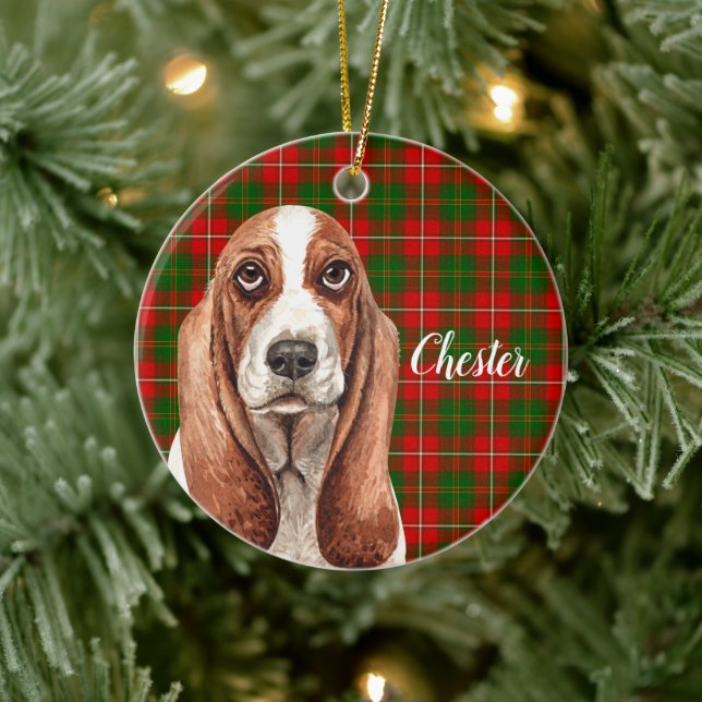 Basset Hound Hund Personalisiert Keramik Ornament (Baum)