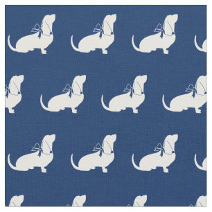 Basset Hound Hund Silhouette Pet Navy Blue Stoff