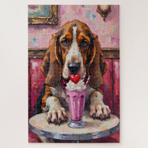 Basset Hound Hund Valentinstag Herz Milkshake Puzzle