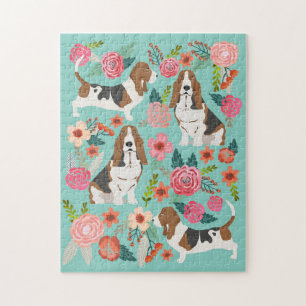 Basset Hound Hund Vintage Blumen Puzzle