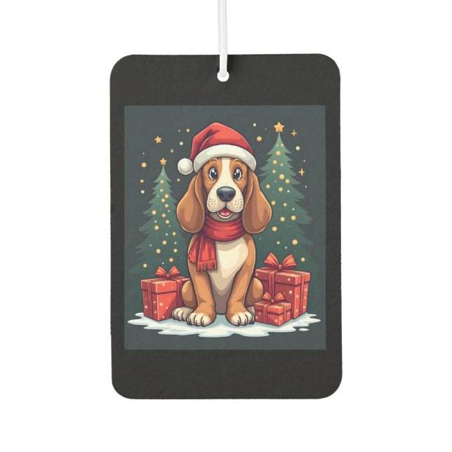Basset Hound Hund Weihnachten Party Santa Dog Love Autolufterfrischer (Vorderseite)