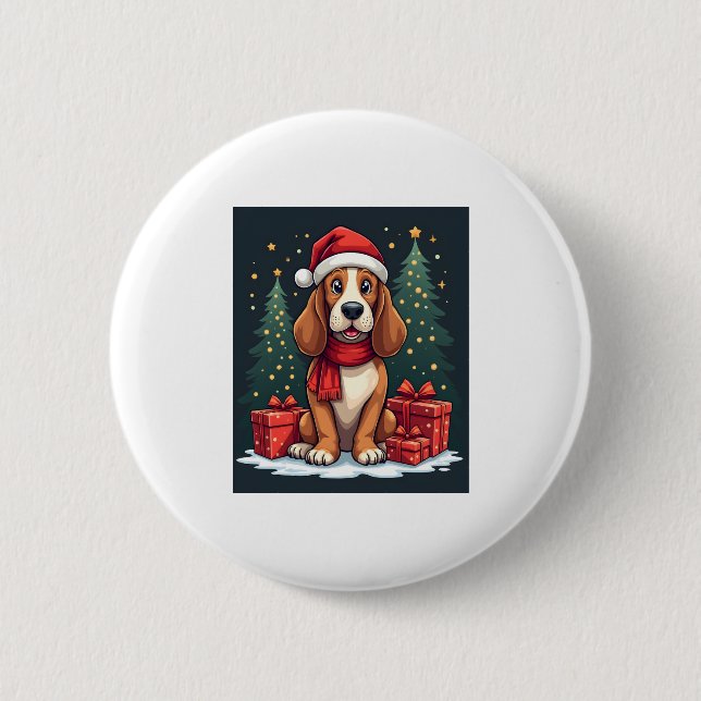 Basset Hound Hund Weihnachten Party Santa Dog Love Button (Vorderseite)