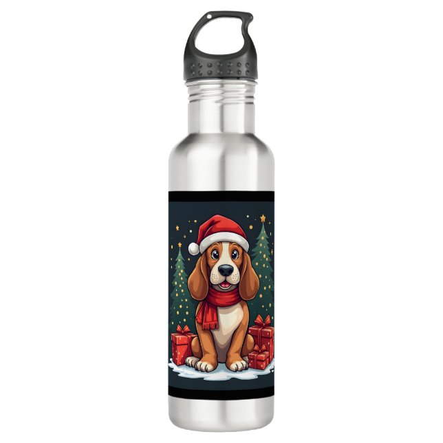 Basset Hound Hund Weihnachten Party Santa Dog Love Edelstahlflasche (Vorderseite)