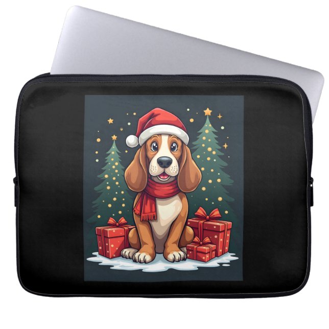 Basset Hound Hund Weihnachten Party Santa Dog Love Laptopschutzhülle (Vorderseite)