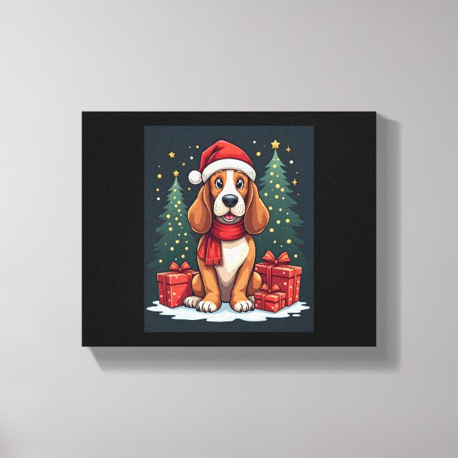 Basset Hound Hund Weihnachten Party Santa Dog Love Leinwanddruck (Vorderseite)