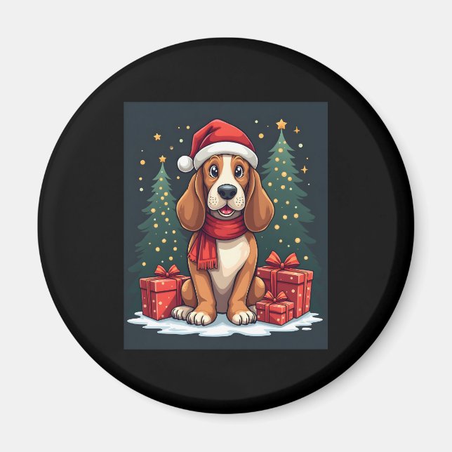 Basset Hound Hund Weihnachten Party Santa Dog Love Magnet (Vorne)