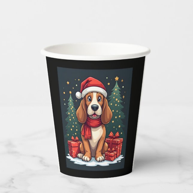 Basset Hound Hund Weihnachten Party Santa Dog Love Pappbecher (Vorderseite)