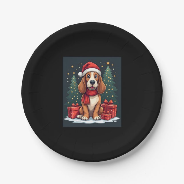 Basset Hound Hund Weihnachten Party Santa Dog Love Pappteller (Vorderseite)