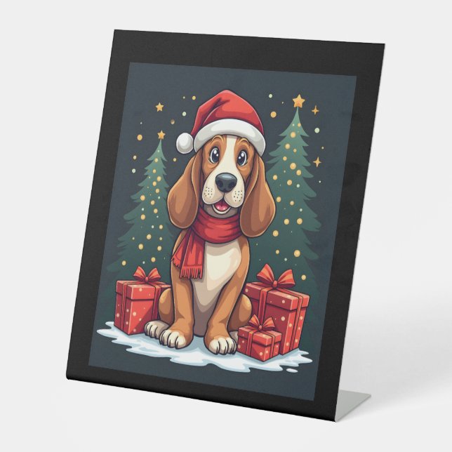 Basset Hound Hund Weihnachten Party Santa Dog Love Sockelschild (Vorderseite)