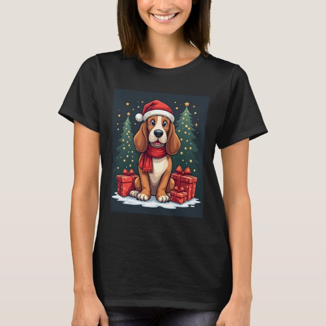 Basset Hound Hund Weihnachten Party Santa Dog Love T-Shirt (Vorderseite)