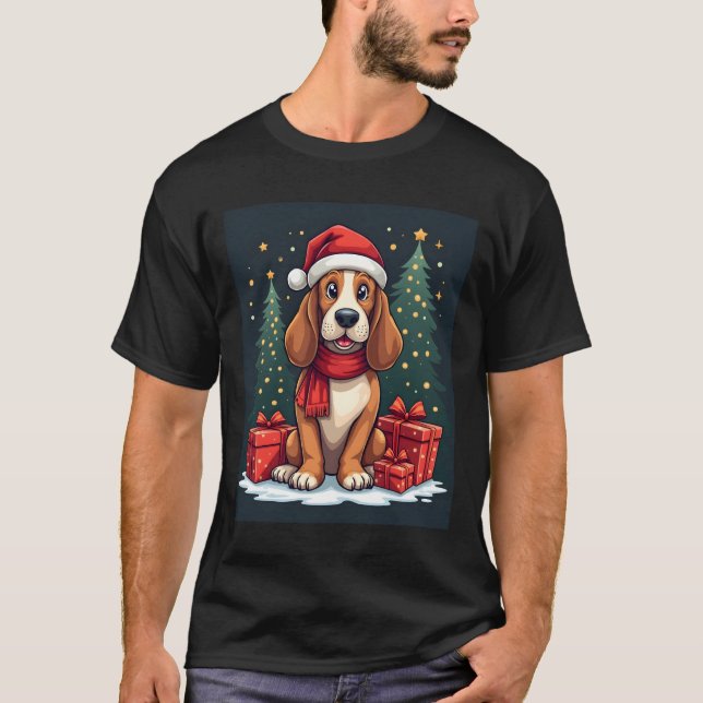 Basset Hound Hund Weihnachten Party Santa Dog Love T-Shirt (Vorderseite)