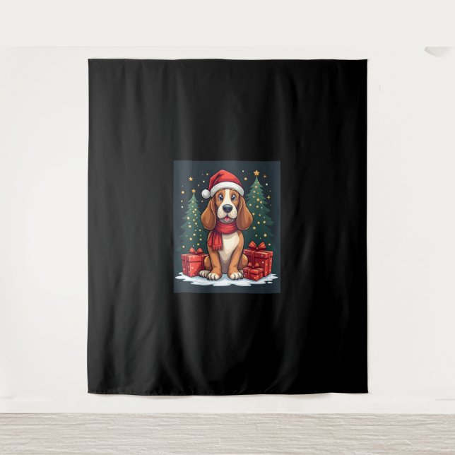 Basset Hound Hund Weihnachten Party Santa Dog Love Wandteppich (Vorderseite)