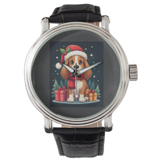 Basset Hound Hund Weihnachts-Outfits Santa Hut Hun Armbanduhr