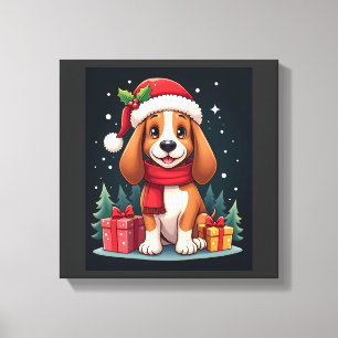 Basset Hound Hund Weihnachts-Outfits Santa Hut Hun Leinwanddruck