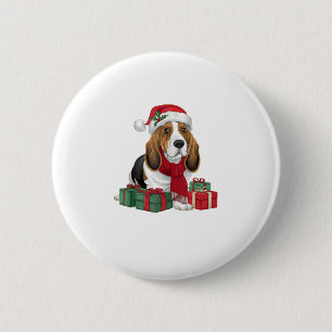Basset Hound Hund WeihnachtsOutfits Weihnachtsmann Button