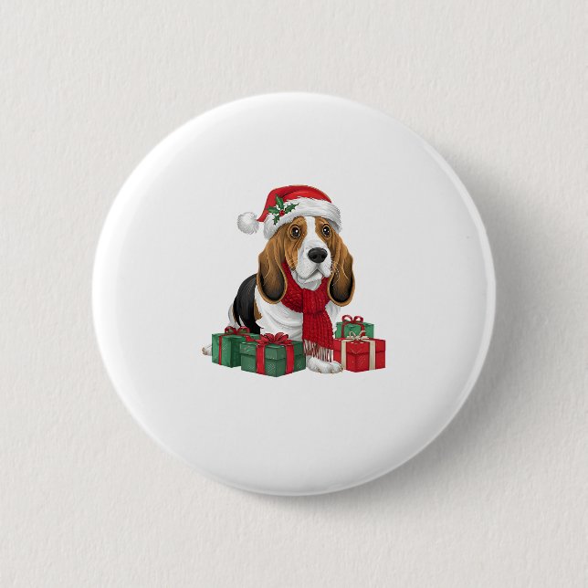 Basset Hound Hund WeihnachtsOutfits Weihnachtsmann Button (Vorderseite)