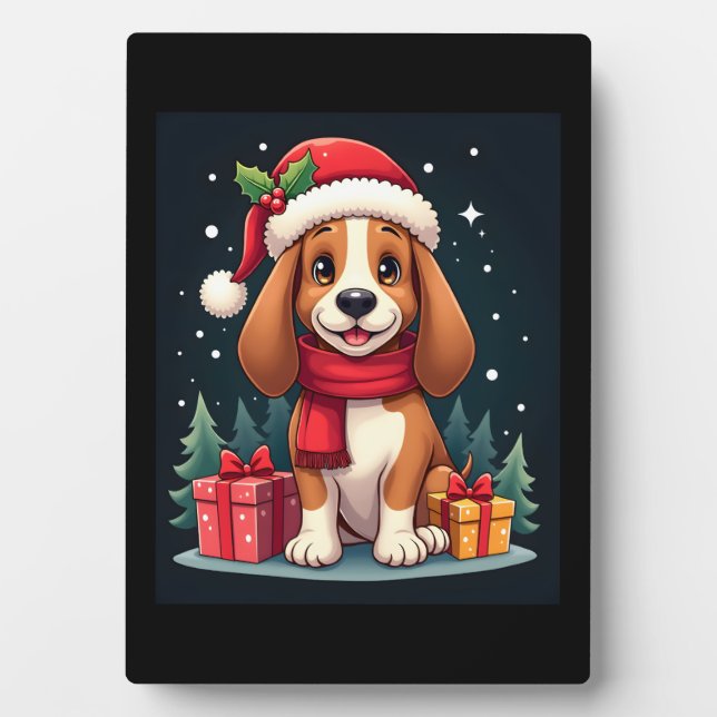 Basset Hound Hund WeihnachtsOutfits Weihnachtsmann Fotoplatte (Vorderseite)