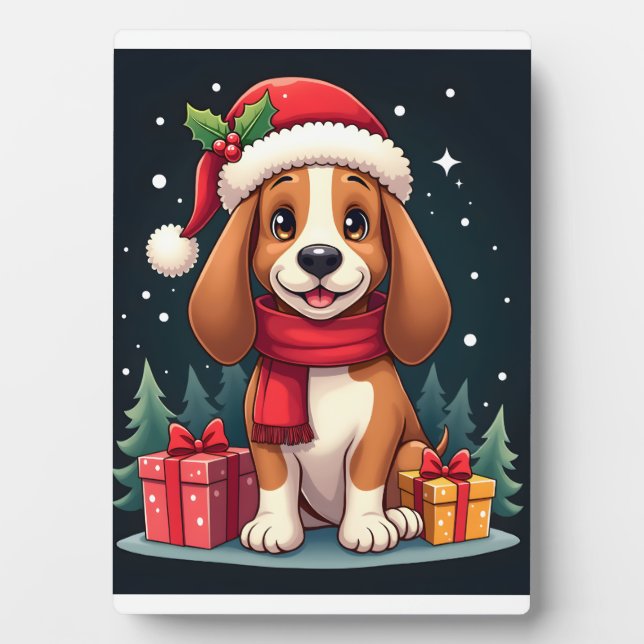 Basset Hound Hund WeihnachtsOutfits Weihnachtsmann Fotoplatte (Vorderseite)