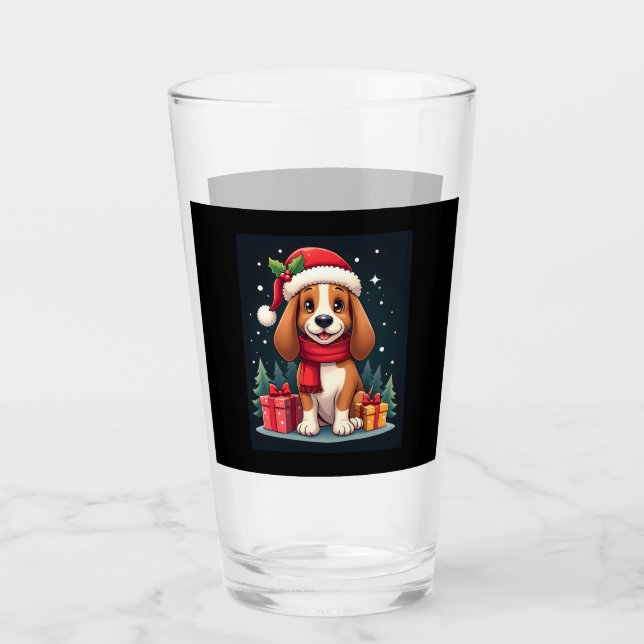Basset Hound Hund WeihnachtsOutfits Weihnachtsmann Glas (Vorderseite)
